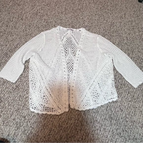 C.P. Shades White Cotton Crochet Lace Knit Cardigan Sweater Open Front Coastal M - Picture 12 of 12